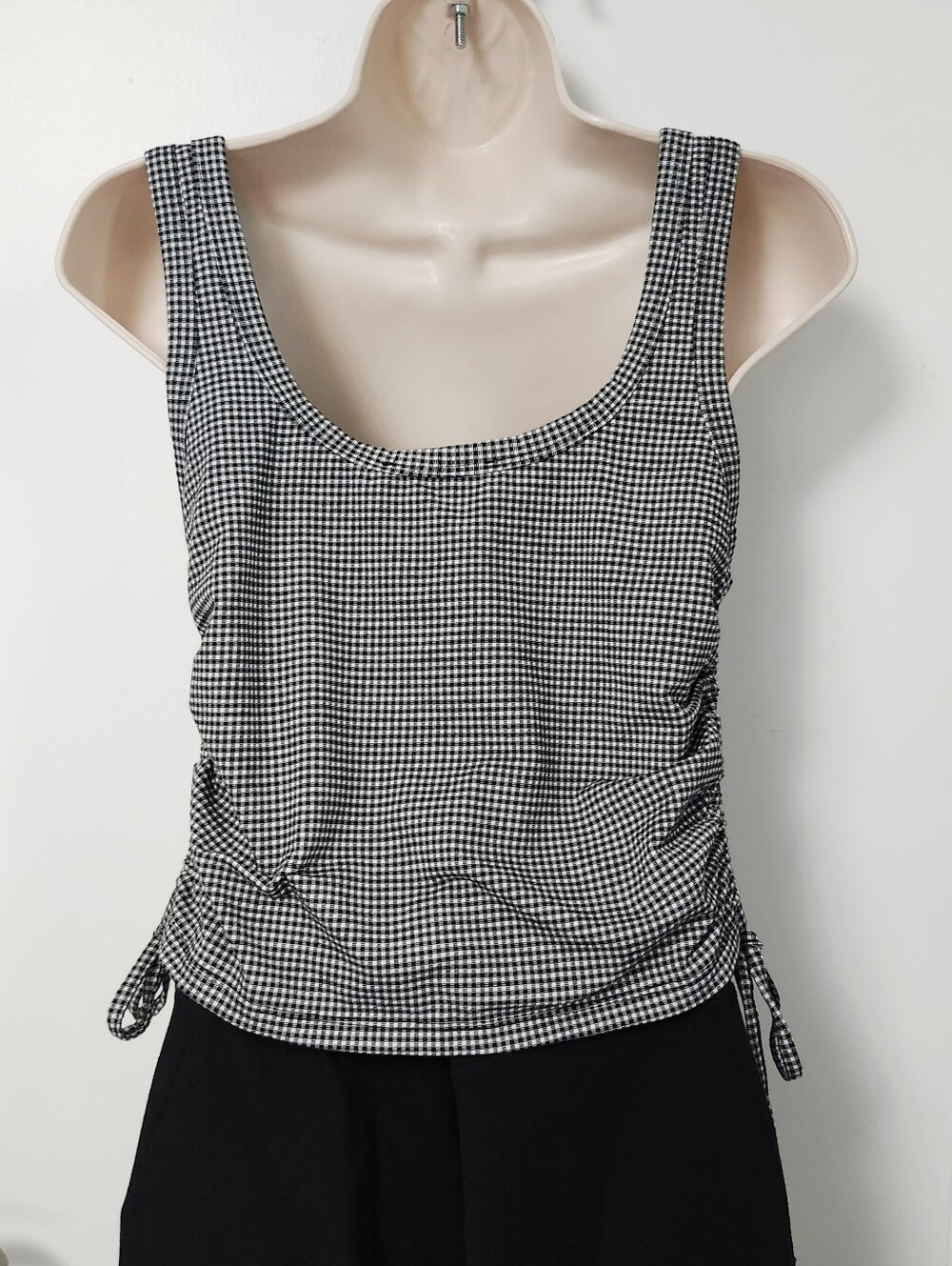 Lefties Black & White Gingham Ruched Tank Top suze M - Picture 10 of 12